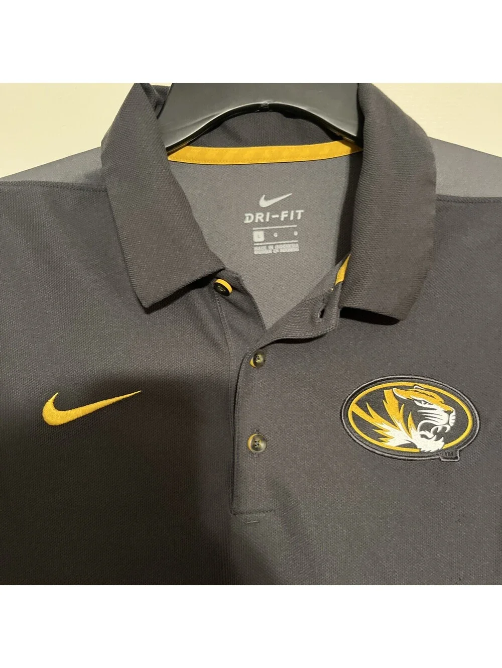 Nike Dri-Fit Polo Large Shirt Men's Gray Colorblock MIZZOU Missouri Tiger Clean!